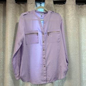 Calvin Klein long sleeve button front lilac blouse L